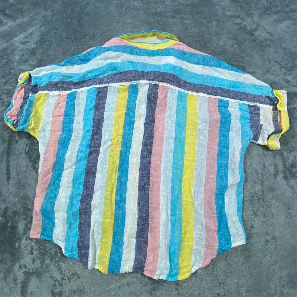 Splendid X Grey Malin Button Up Shirt Womens XL Vertical Stripes Linen Viscose
